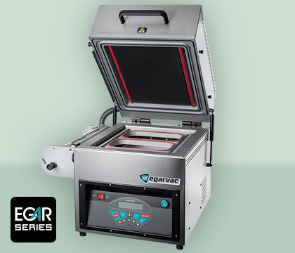 Termoselladora EGAR-40S EGARVAC, modelo compacto de sobremesa con capacidad para sellado de barquetas y vacío, ideal para procesos de envasado eficientes