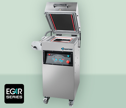 Termoselladora EGAR-40 EGARVAC, modelo compacto para sellado de barquetas con capacidad de trabajo eficiente y diseño robusto, adecuado para diversas aplicaciones industriales