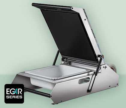 Termoselladora EGAR-290 EGARVAC, modelo de sobremesa con capacidad para sellar barquetas de hasta 320 x 265 mm, ideal para envasados de precisión