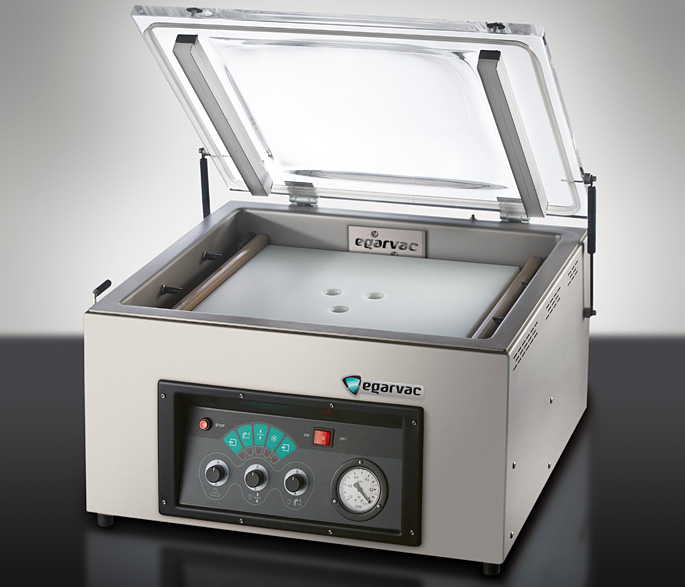 Envasadora EGAR-2S-2A EGARVAC, modelo de sobremesa con doble cámara para envasado eficiente y preciso al vacío