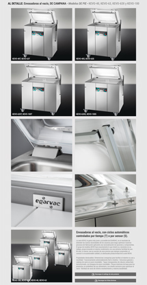Envasadoras al vacío KEVO-40, KEVO-63, KEVO-63X y KEVO-100, modelos de campana con tecnología avanzada para sellado y control de vacío y gas
