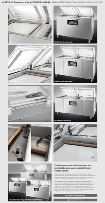 Envasadoras al vacío EGAR-2, EGAR-4 y MAXI Doble, modelos de pie, con doble campana y opciones avanzadas de control de vacío y gas